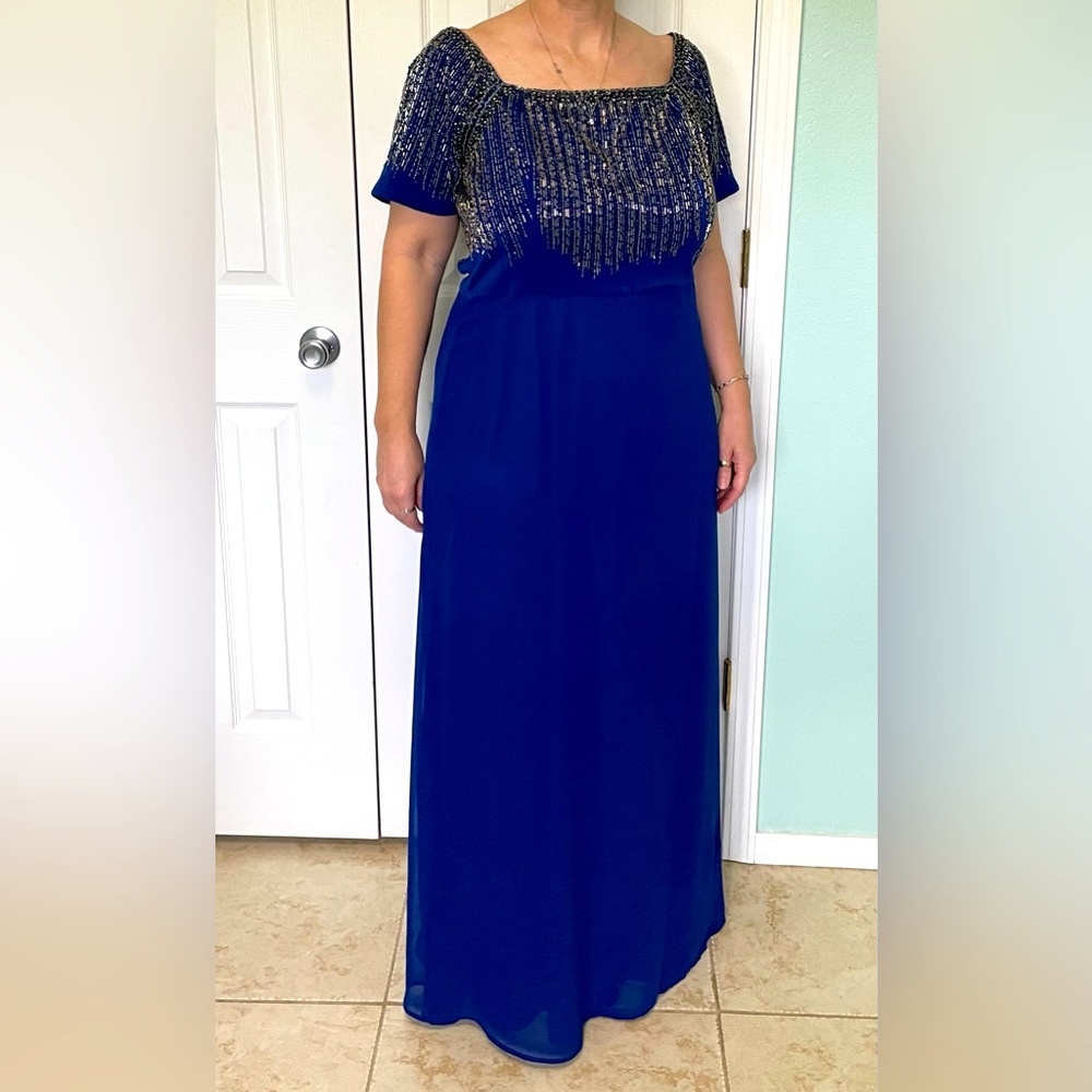JS Collections US Sz 16 Blue with silver sequin gown.  Never worn.